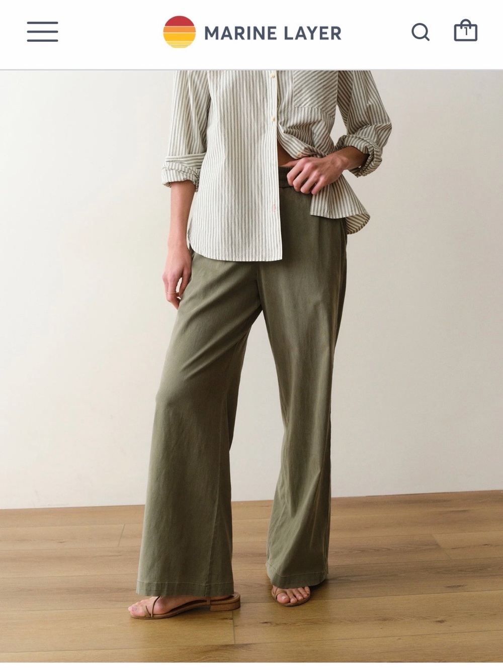 Marine Layer Olive Green Wide-Leg Pants